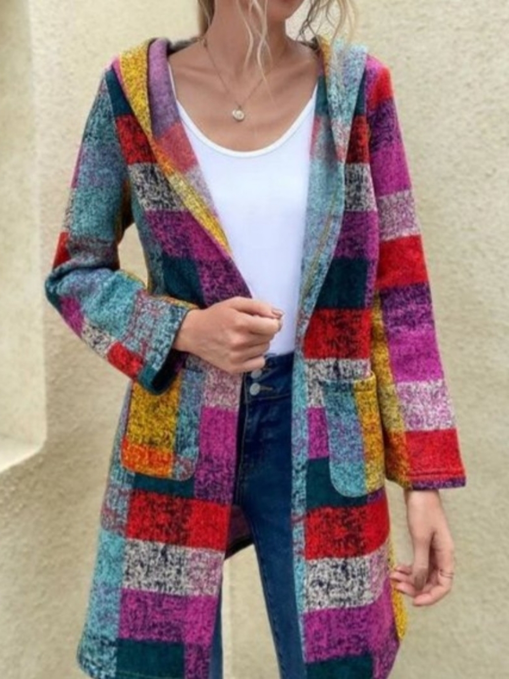 BiBi Multicolor Patchwork Hooded Cardigan